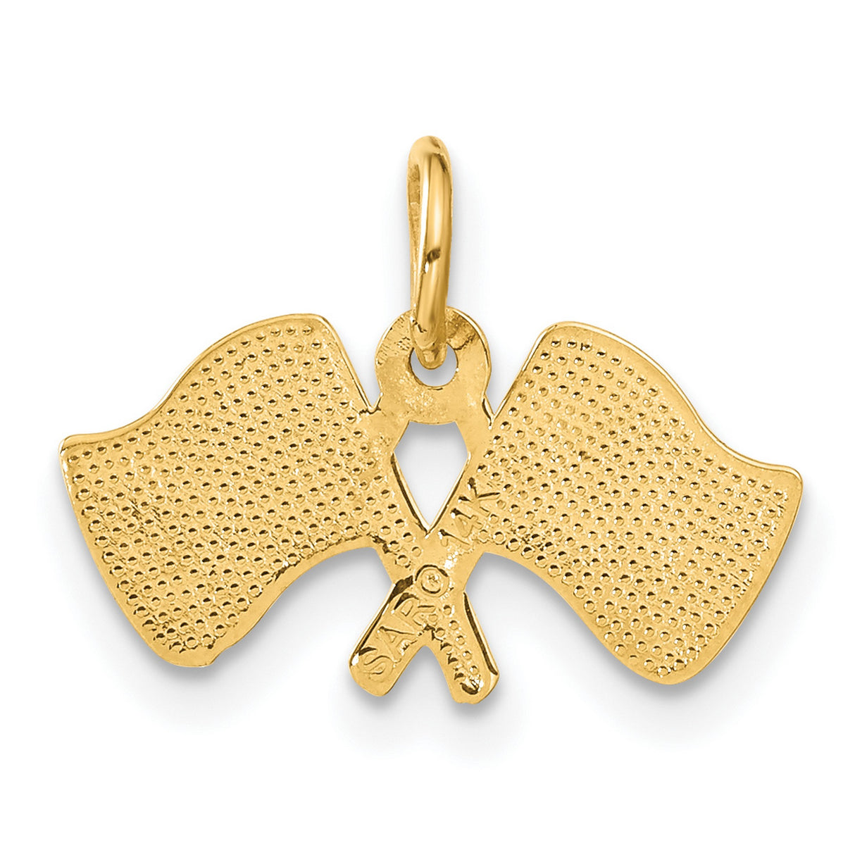 10k Yellow Gold Pendant, Crossed Racing Flags Design, Motorsport Jewelry for Car Enthusiasts