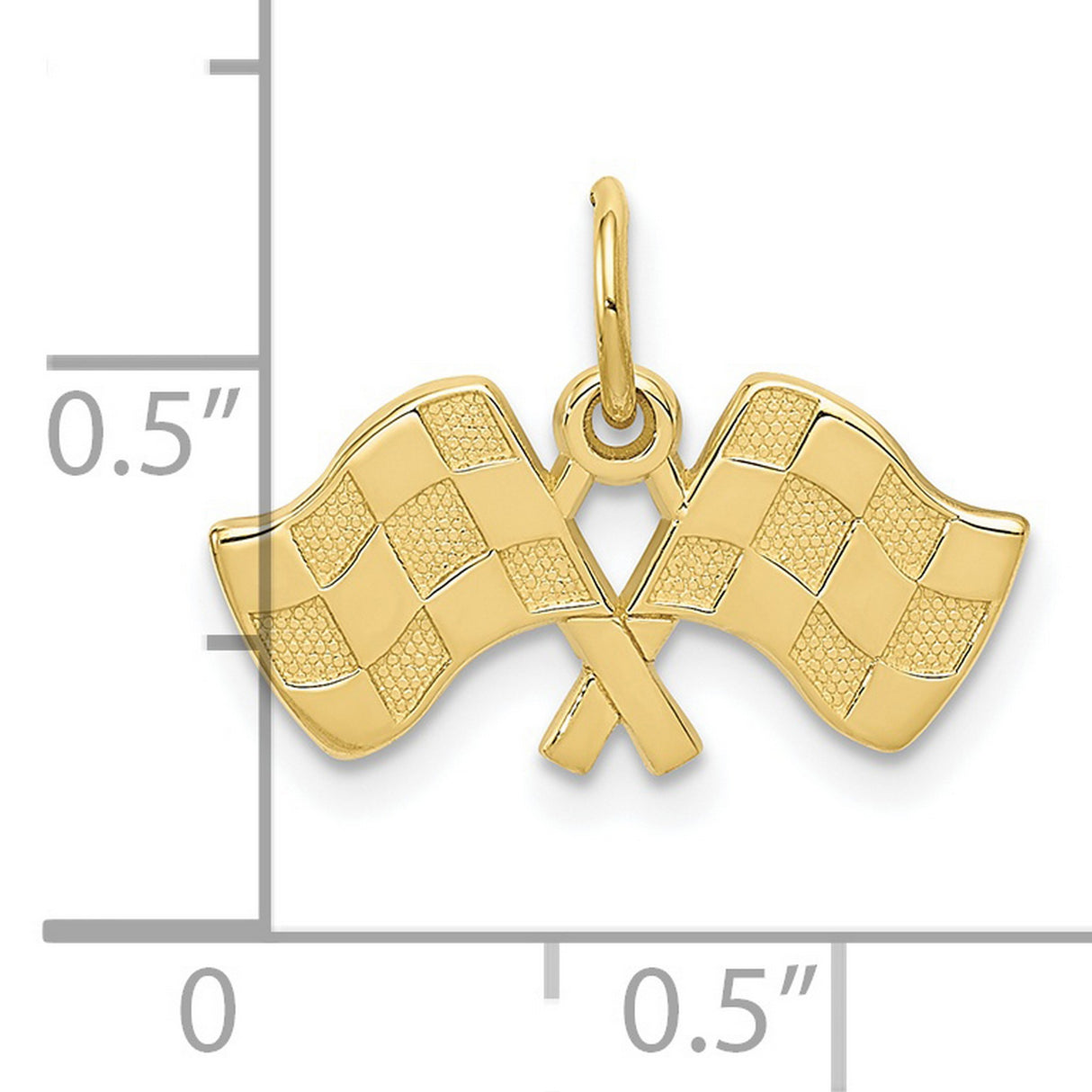 10k Yellow Gold Pendant, Crossed Racing Flags Design, Motorsport Jewelry for Car Enthusiasts
