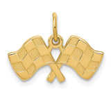 10k Yellow Gold Pendant, Crossed Racing Flags Design, Motorsport Jewelry for Car Enthusiasts