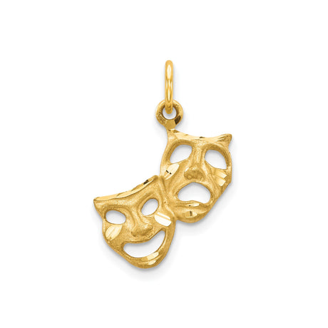 10k Yellow Gold Pendant, Comedy and Tragedy Drama Masks for Theater Lovers