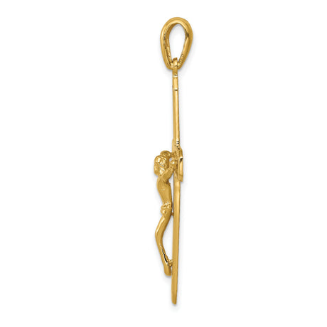 10k Yellow Gold Crucifix Cross Pendant Featuring Jesus Figure, Polished Religious Charm