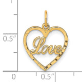 10k Yellow Gold Heart Pendant with Love Script, Romantic Sentimental Jewelry for Women