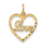 10k Yellow Gold Heart Pendant with Love Script, Romantic Sentimental Jewelry for Women