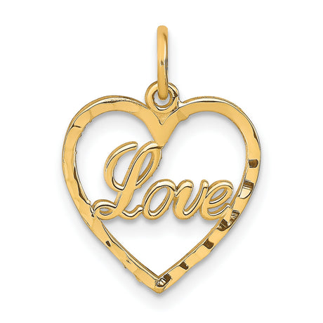 10k Yellow Gold Heart Pendant with Love Script, Romantic Sentimental Jewelry for Women