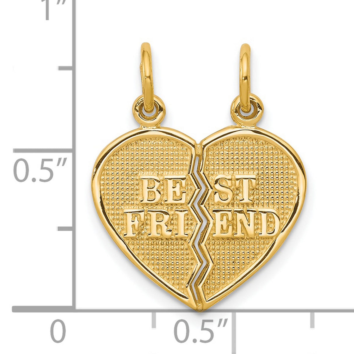 2 Piece Break-Apart Best Friend Heart Charm Pendant in Real 10k Yellow Gold