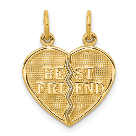 2 Piece Break-Apart Best Friend Heart Charm Pendant in Real 10k Yellow Gold