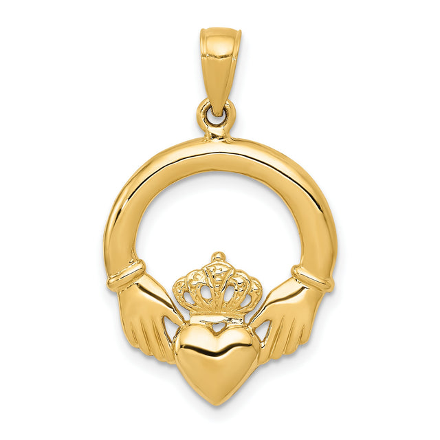 Polished Claddagh Charm Pendant in Real 10k Yellow Gold