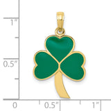 10k Yellow Gold Shamrock Pendant with Green Enamel, Three-Leaf Clover, Irish Heritage Jewelry
