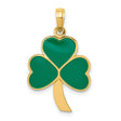 10k Yellow Gold Shamrock Pendant with Green Enamel, Three-Leaf Clover, Irish Heritage Jewelry