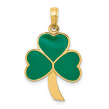 10k Yellow Gold Shamrock Pendant with Green Enamel, Three-Leaf Clover, Irish Heritage Jewelry