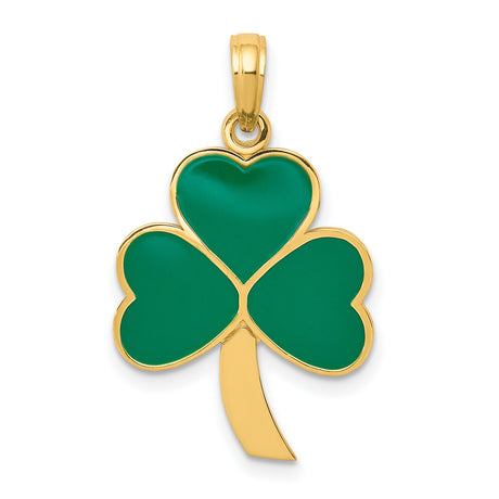 10k Yellow Gold Shamrock Pendant with Green Enamel, Three-Leaf Clover, Irish Heritage Jewelry