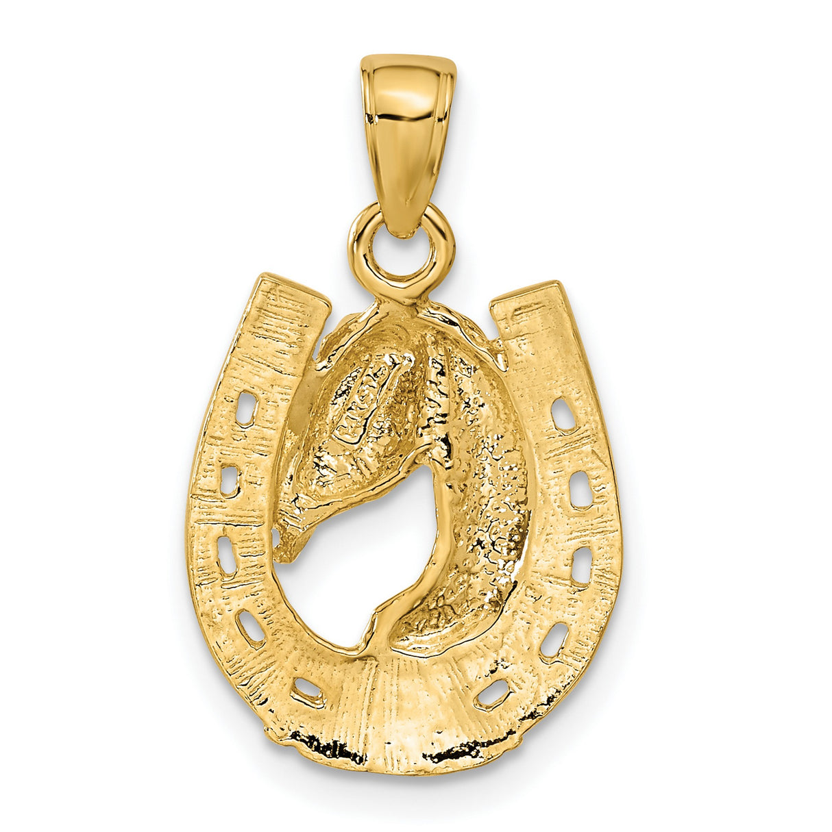10k Yellow Gold Horse Head Horseshoe Pendant, Western Equestrian Charm