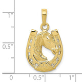 10k Yellow Gold Horse Head Horseshoe Pendant, Western Equestrian Charm