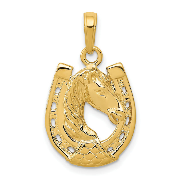 10k Yellow Gold Horse Head Horseshoe Pendant, Western Equestrian Charm