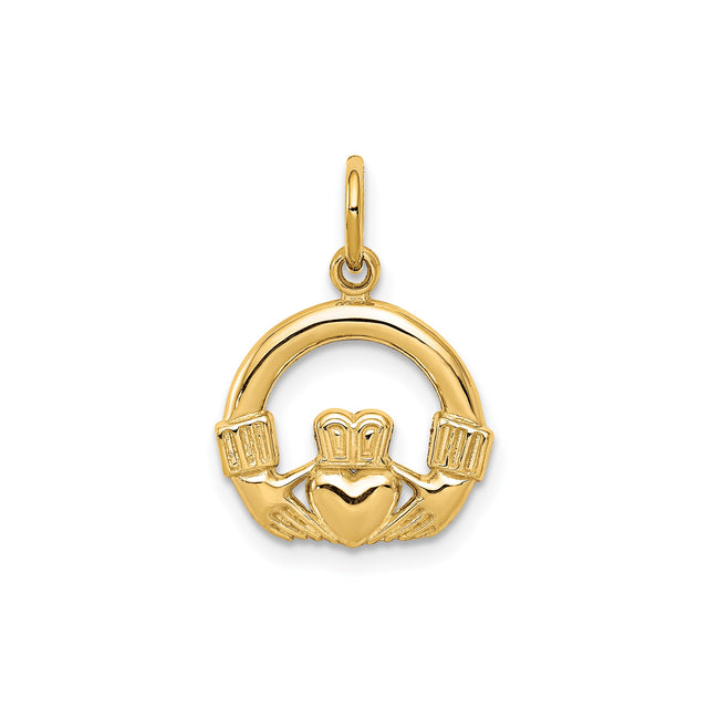 10k Yellow Gold Claddagh Pendant with Heart, Crown and Hands Irish Symbol