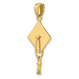 10k Yellow Gold Graduation Cap Pendant with Detailed Tassel, Unisex Academic Charm