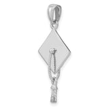 10k White Gold Graduation Cap Pendant with Moveable Tassel, Academic Milestone Charm