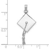 10k White Gold Graduation Cap Pendant with Moveable Tassel, Academic Milestone Charm