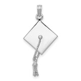 10k White Gold Graduation Cap Pendant with Moveable Tassel, Academic Milestone Charm