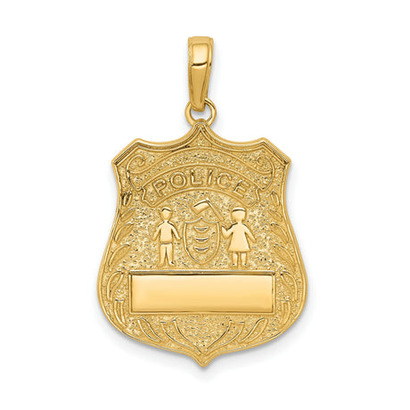 10k Yellow Gold Police Badge Pendant with Shield and Figures, Law Enforcement Symbol
