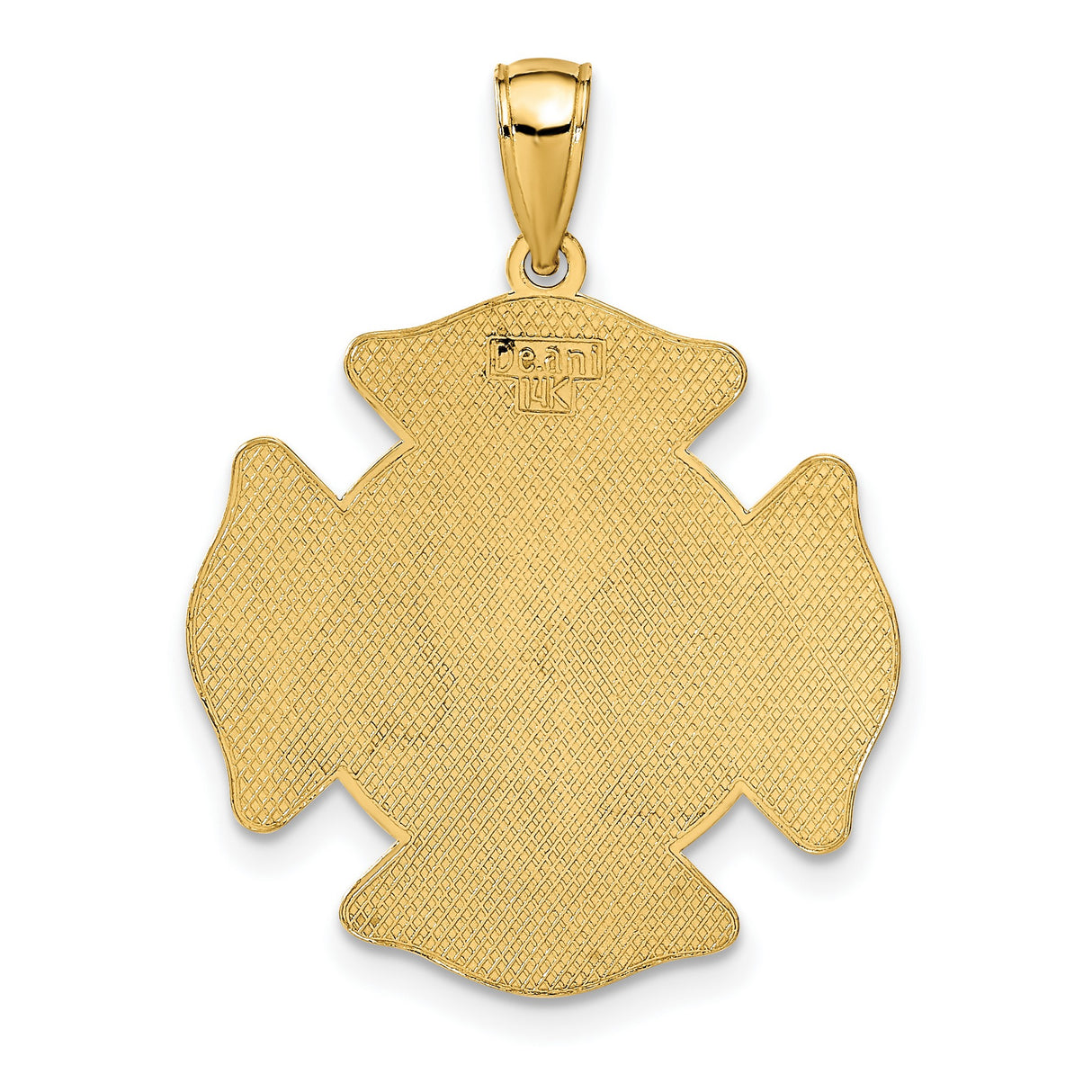 10k Yellow Gold Firefighter Pendant with St. Florian Engraving and Maltese Cross Design