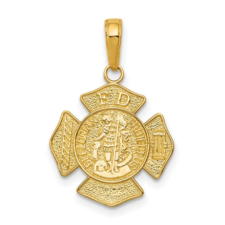 10k Yellow Gold Firefighter Cross Pendant with Saint Florian Engraving and FD Maltese Cross