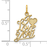 10k Yellow Gold Heart Pendant, Script I Love You Design, Romantic Jewelry for Women