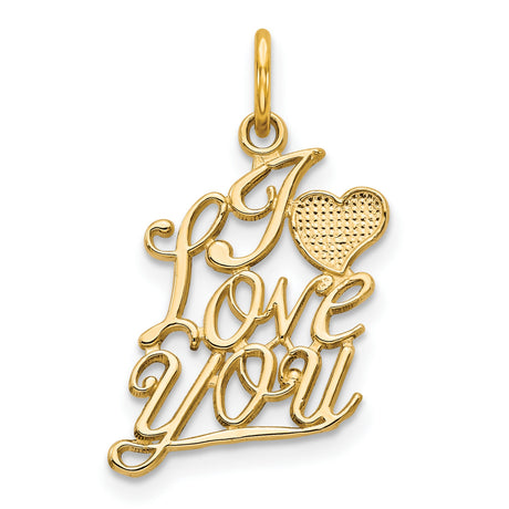 10k Yellow Gold Heart Pendant, Script I Love You Design, Romantic Jewelry for Women
