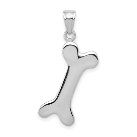 10k White Gold Bone Shaped Pendant, Minimalist Dog Bone Charm, Pet Memorial Jewelry