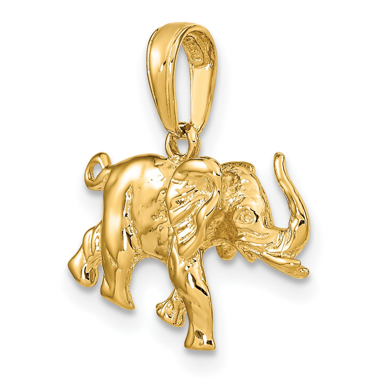 10k Yellow Gold Elephant Pendant, Walking Elephant Symbol of Strength and Good Luck