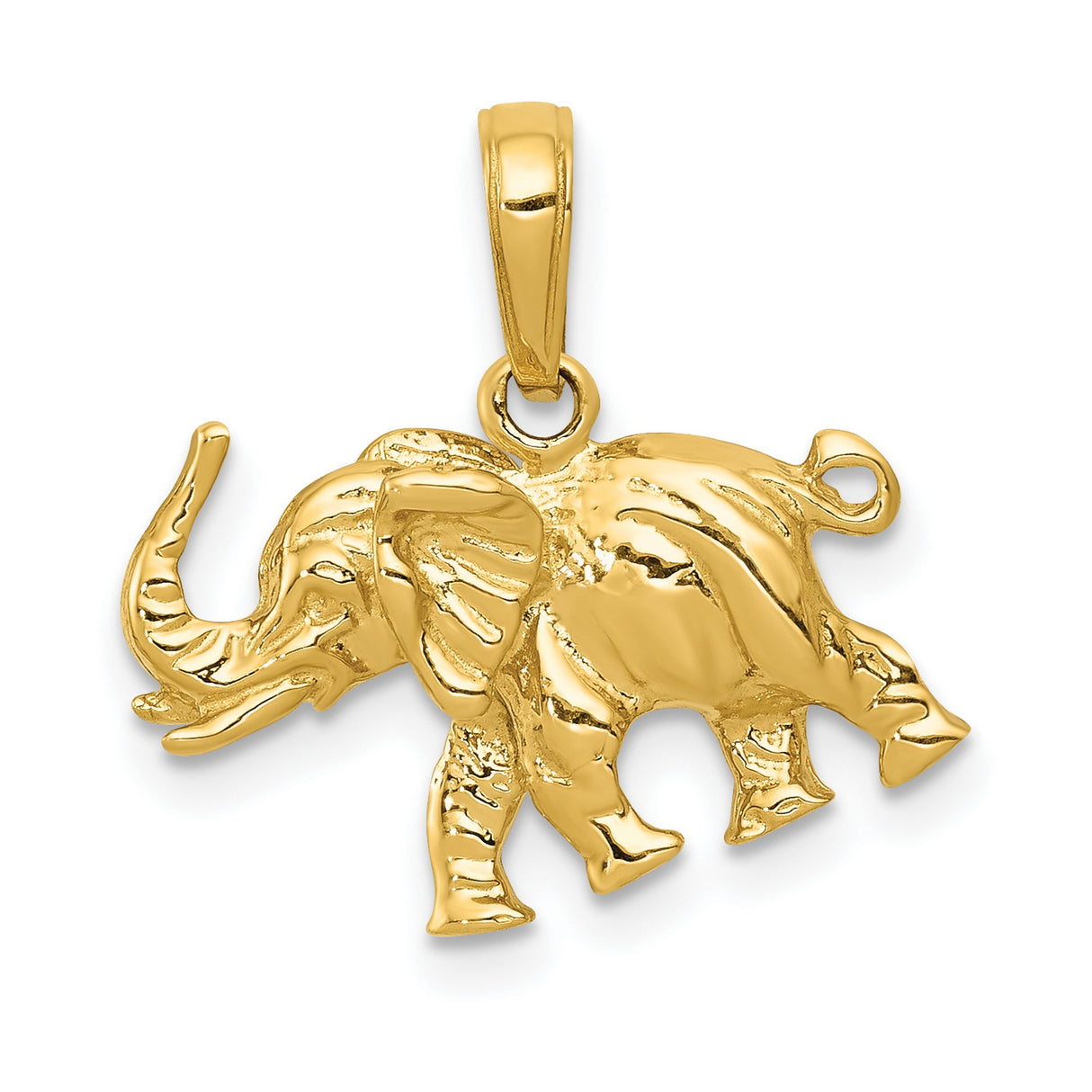10k Yellow Gold Elephant Pendant, Walking Elephant Symbol of Strength and Good Luck