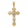 INRI Fleur De Lis Crucifix Charm Pendant in Real 10k Multi-Tone Gold
