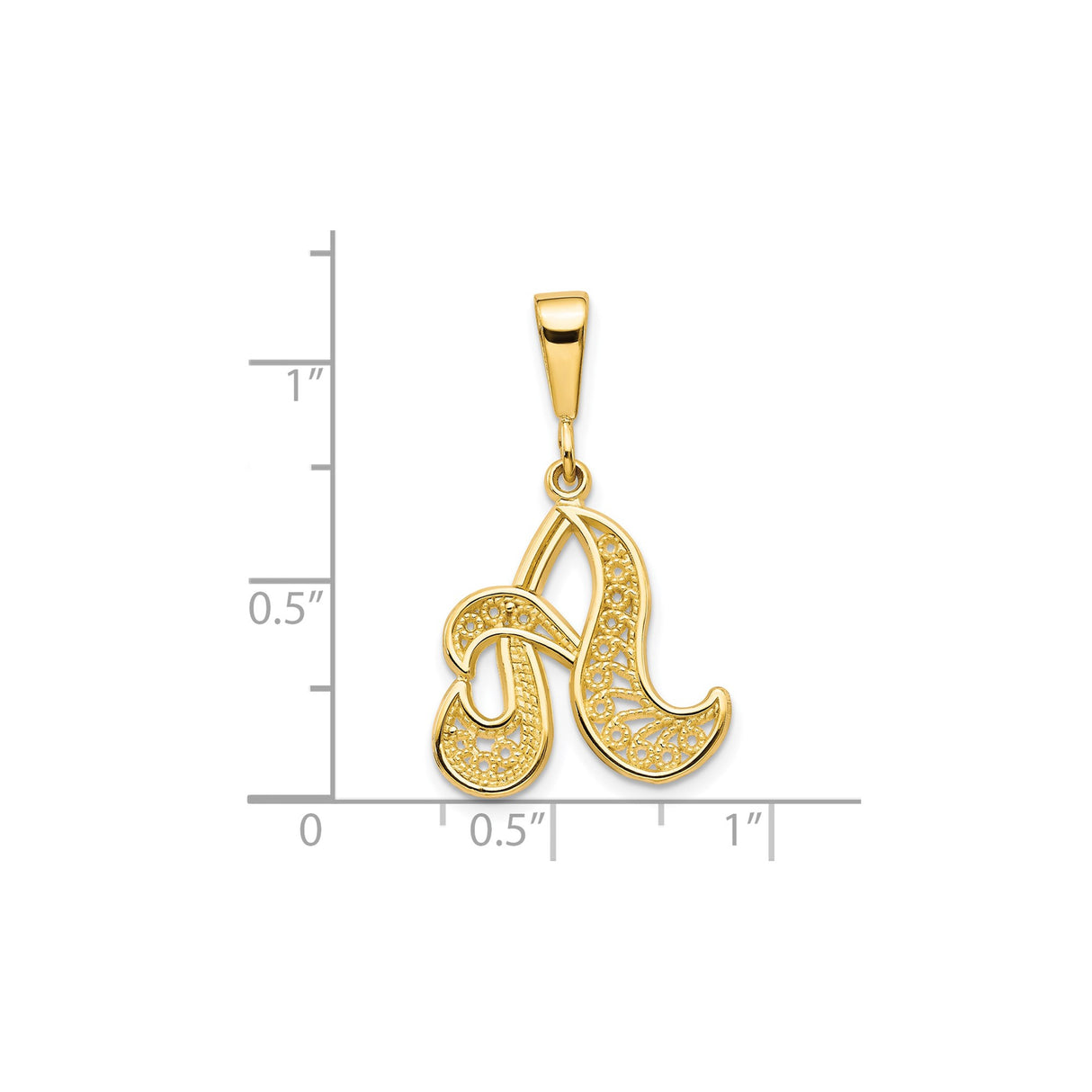 10k Yellow Gold Initial Pendant with Script Letter A, Filigree Monogram Charm for Women