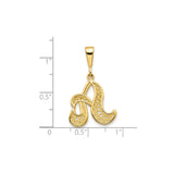 10k Yellow Gold Initial Pendant with Script Letter A, Filigree Monogram Charm for Women