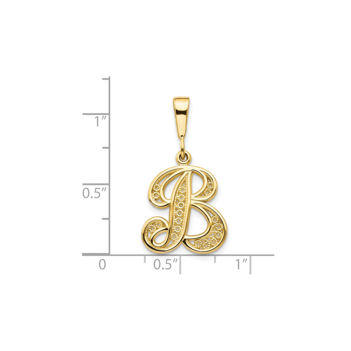 10k Yellow Gold Initial B Pendant with Filigree and Floral Script Design
