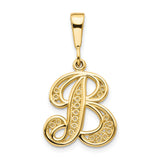 10k Yellow Gold Initial B Pendant with Filigree and Floral Script Design