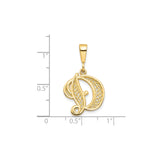 10k Yellow Gold Initial D Pendant, Script Letter Charm with Ornate Filigree Design