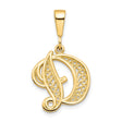10k Yellow Gold Initial D Pendant, Script Letter Charm with Ornate Filigree Design