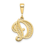 10k Yellow Gold Initial D Pendant, Script Letter Charm with Ornate Filigree Design