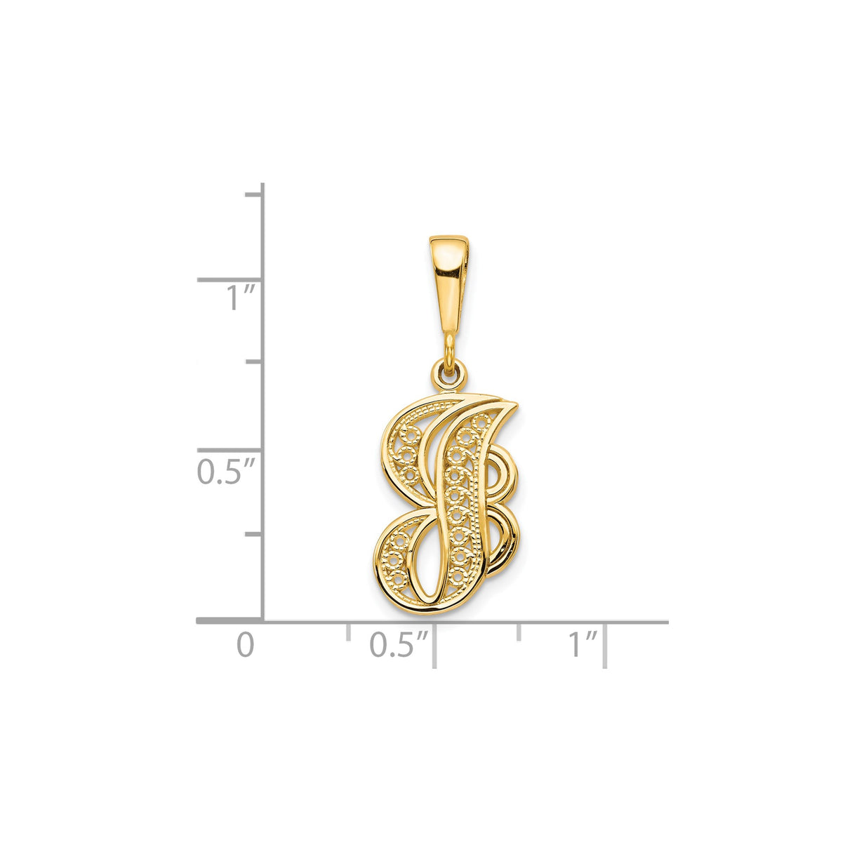 10k Yellow Gold Initial B Pendant with Filigree Detailing, Monogram Letter Jewelry