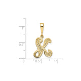 10k Yellow Gold Letter K Pendant, Script Initial Charm with Filigree Detailing, Polished Finish