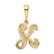 10k Yellow Gold Letter K Pendant, Script Initial Charm with Filigree Detailing, Polished Finish