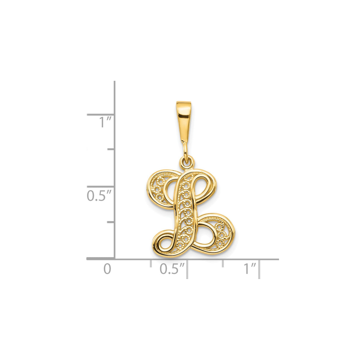 10k Yellow Gold Initial L Pendant with Filigree Detailing, Monogram Charm for Women