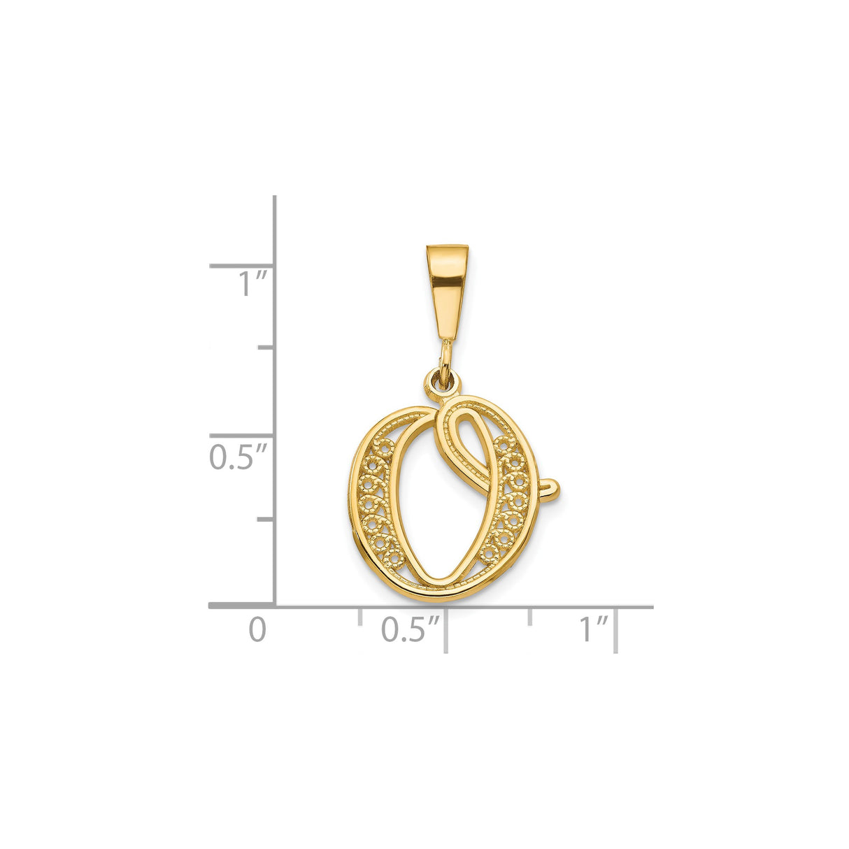 10k Yellow Gold Initial O Pendant, Filigree Lace Monogram Charm for Women