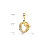 10k Yellow Gold Initial O Pendant, Filigree Lace Monogram Charm for Women