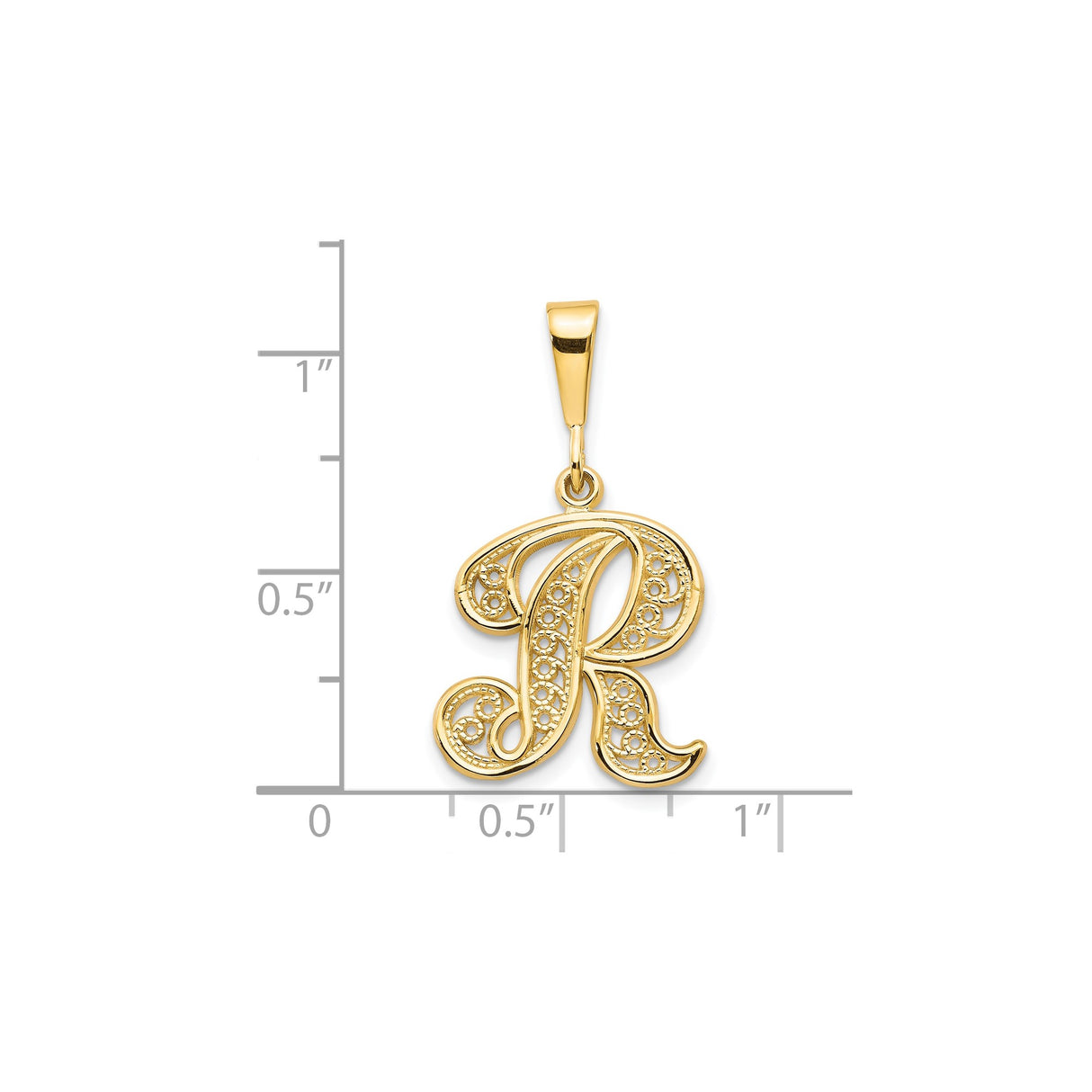 10k Yellow Gold Pendant, Initial R Letter Charm with Ornate Script Design for Women