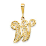 10k Yellow Gold Initial W Pendant with Filigree Design, Cursive Script Letter Charm