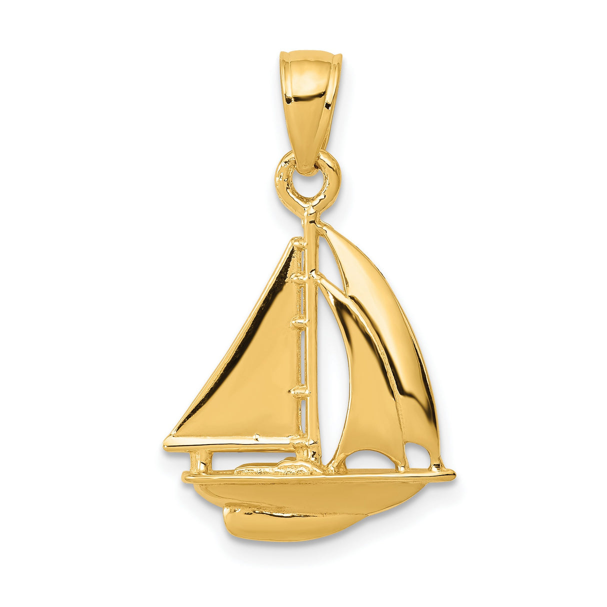 10k Yellow Gold Sailboat Pendant, Nautical Charm with Polished Finish, Maritime Style