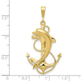 10k Yellow Gold Dolphin Anchor Pendant with Rope Detailing, Nautical Marine Charm