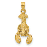 10k Yellow Gold Lobster Pendant, Nautical Marine Animal Design, Unisex Sea Life Charm